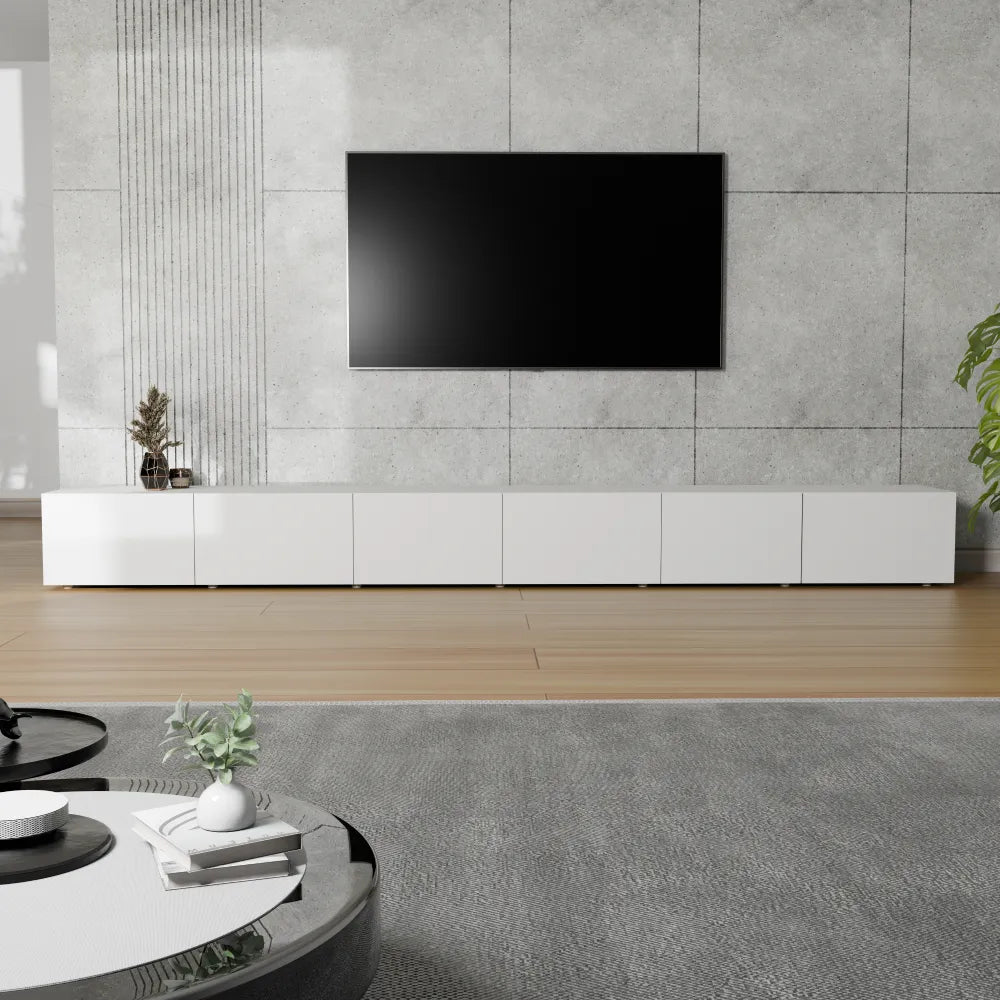 Mora Fernsehschrank | Hängend & Stehend | TV Lowboard 300 cm Matt Weiß