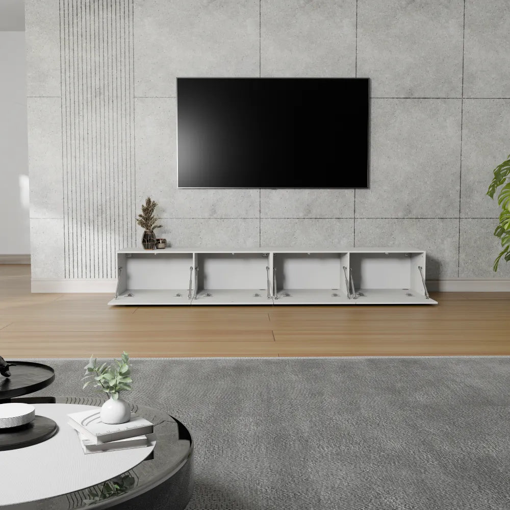 Mora Fernsehschrank | Hängend & Stehend | TV Lowboard 200 cm Matt Schwarz