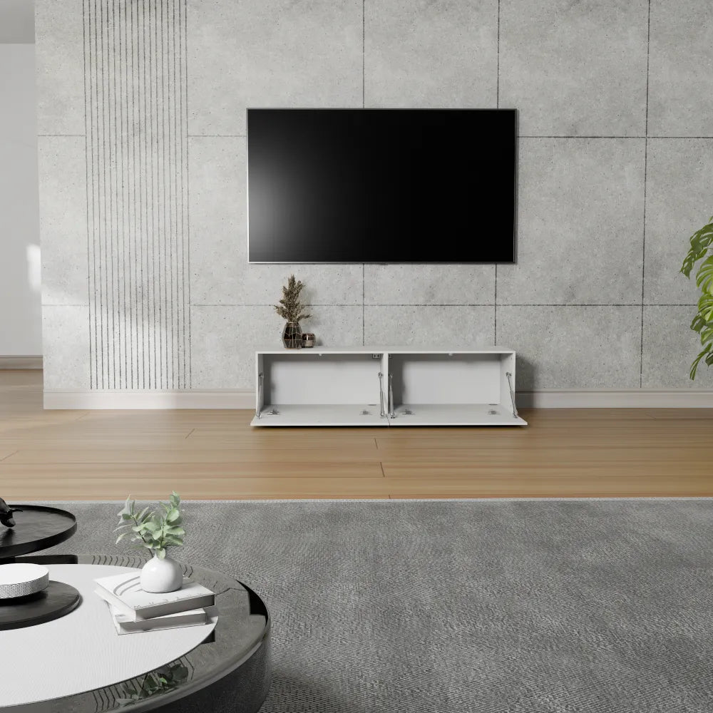 Mora Fernsehschrank | Hängend & Stehend | TV Lowboard 120 cm Matt Weiß