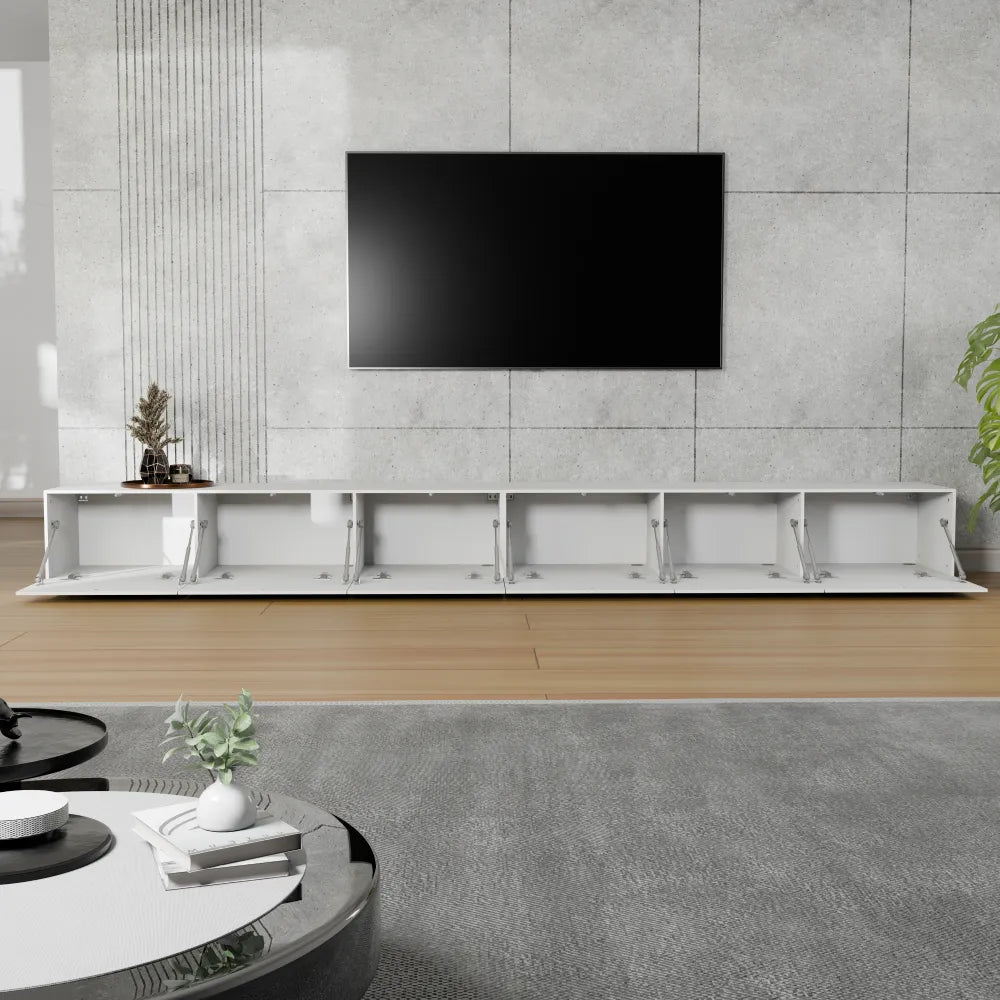 Mora Fernsehschrank | Hängend & Stehend | TV Lowboard 300 cm Matt Weiß