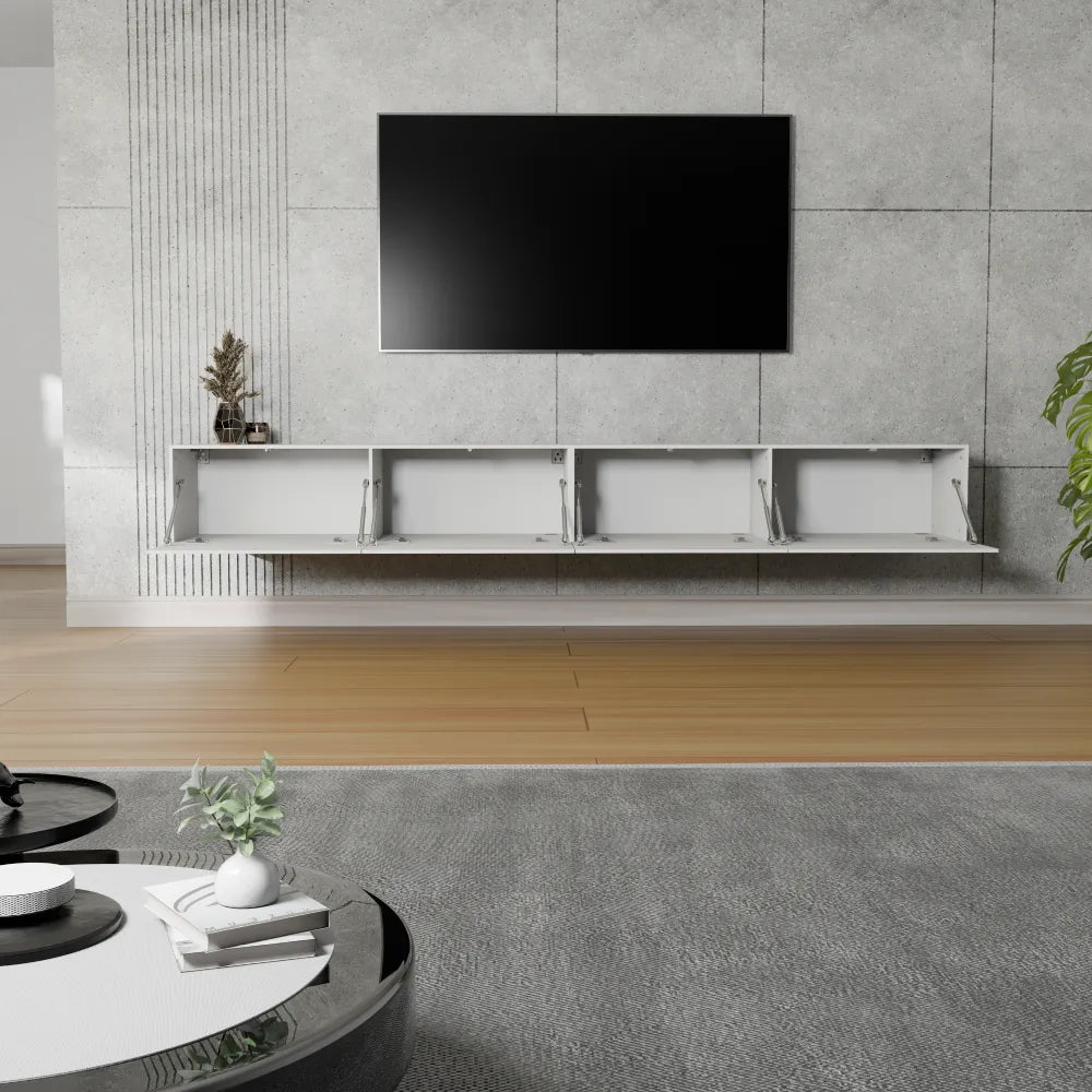 Mora Fernsehschrank | Hängend & Stehend | TV Lowboard 240 cm Matt Weiß