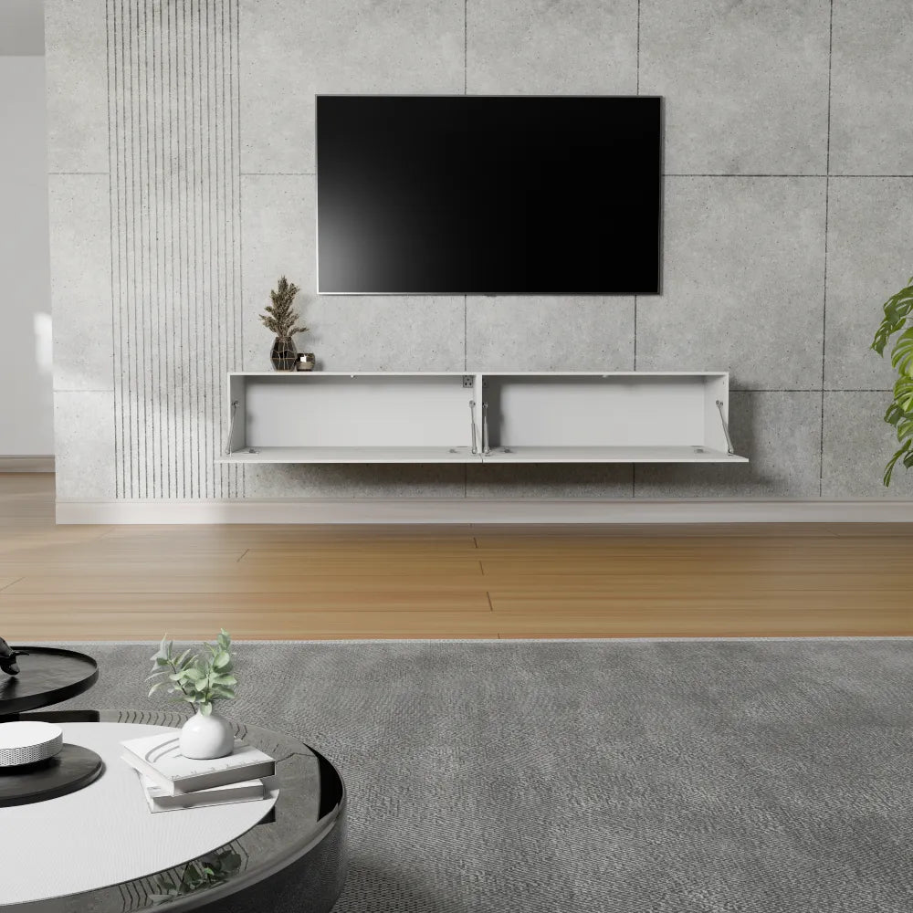 Mora Fernsehschrank | Hängend & Stehend | TV Lowboard 180 cm Matt Schwarz