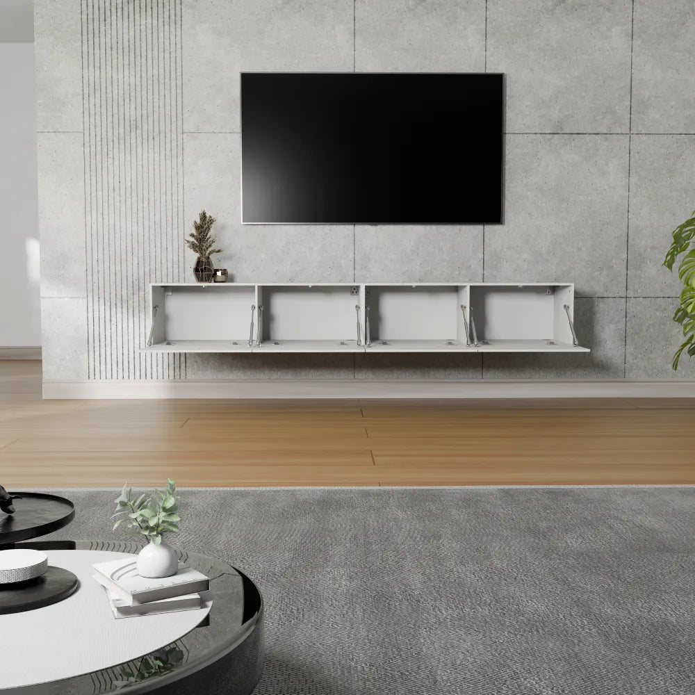 Mora Fernsehschrank | Hängend & Stehend | TV Lowboard 200 cm Matt Schwarz