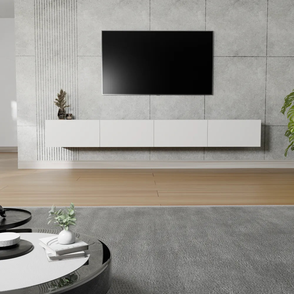 Mora Fernsehschrank | Hängend & Stehend | TV Lowboard 240 cm Matt Weiß