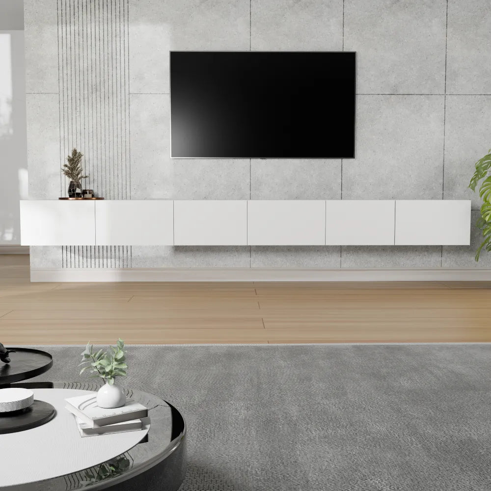 Mora Fernsehschrank | Hängend & Stehend | TV Lowboard 300 cm Matt Weiß
