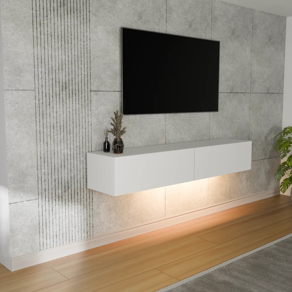 Mora Fernsehschrank | Hängend & Stehend | TV Lowboard 180 cm Matt Schwarz
