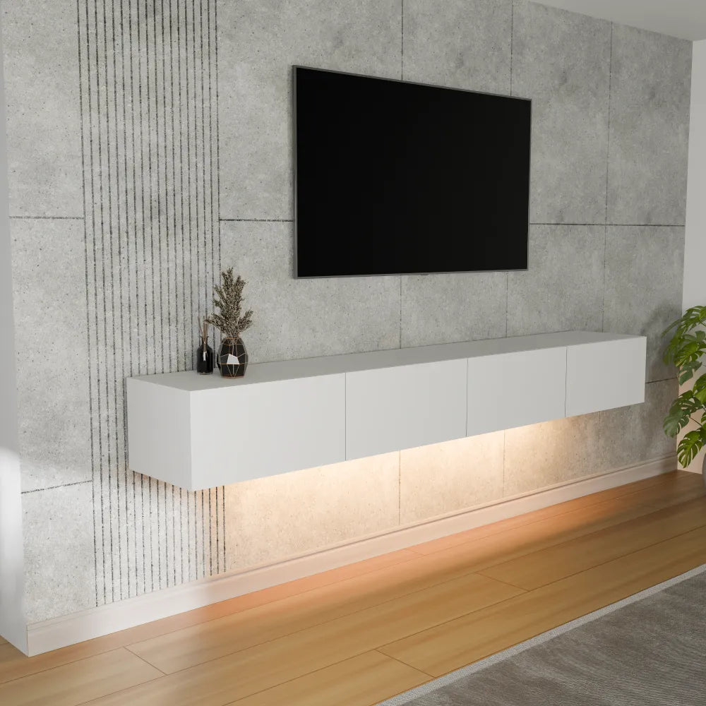 Mora Fernsehschrank | Hängend & Stehend | TV Lowboard 240 cm Matt Weiß