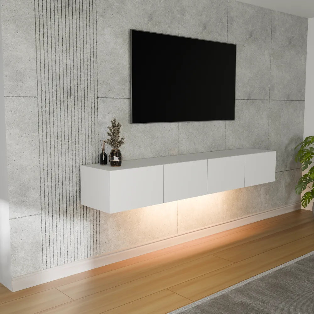 Mora Fernsehschrank | Hängend & Stehend | TV Lowboard 200 cm Matt Schwarz