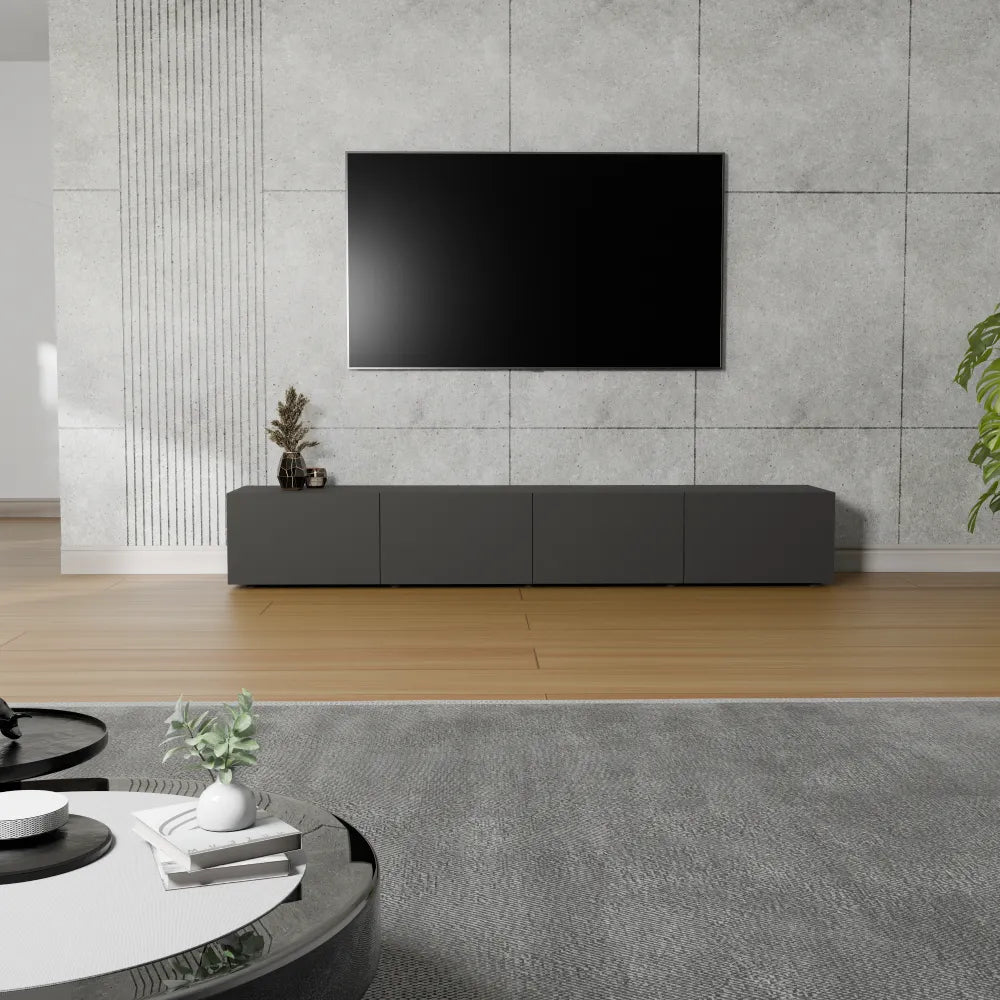 Mora Fernsehschrank | Hängend & Stehend | TV Lowboard 200 cm Matt Schwarz