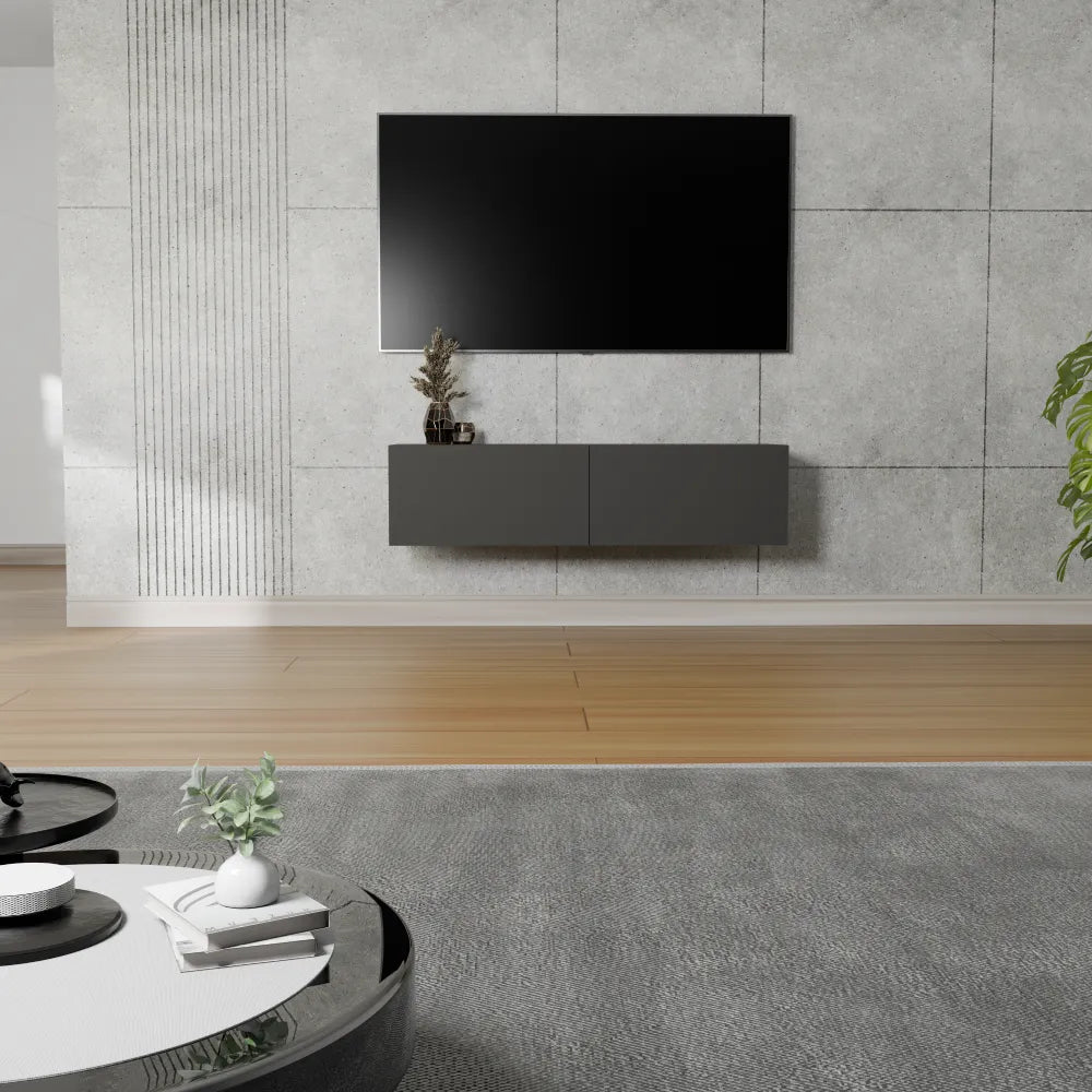 Mora Fernsehschrank | Hängend & Stehend | TV Lowboard 120 cm Matt Schwarz