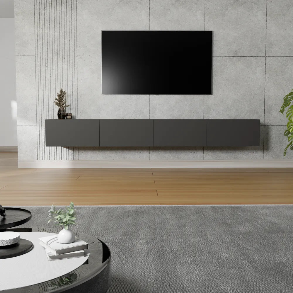 Mora Fernsehschrank | Hängend & Stehend | TV Lowboard 240 cm Matt Weiß