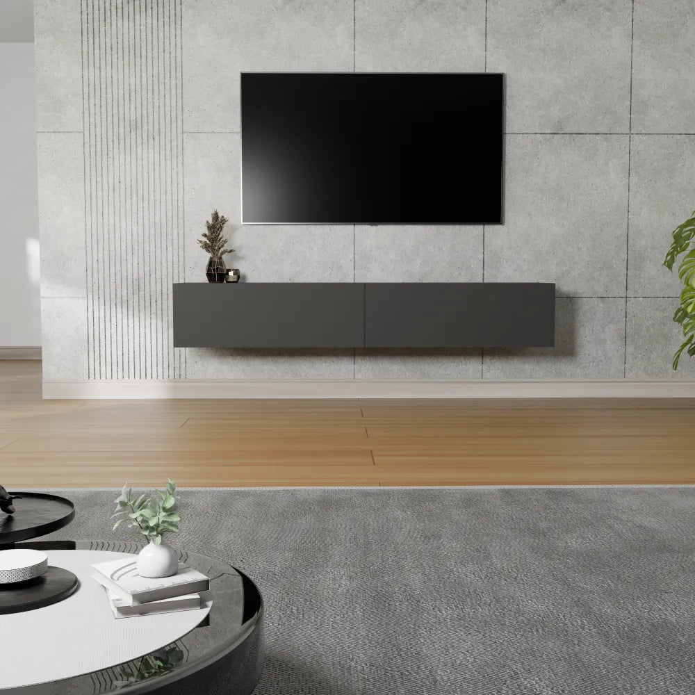 Mora Fernsehschrank | Hängend & Stehend | TV Lowboard 180 cm Matt Schwarz