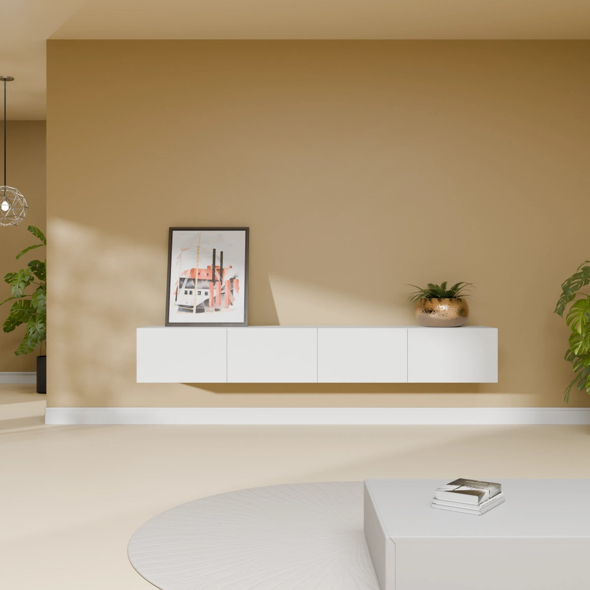 Mora Fernsehschrank | Hängend & Stehend | TV Lowboard 200 cm Matt Weiß