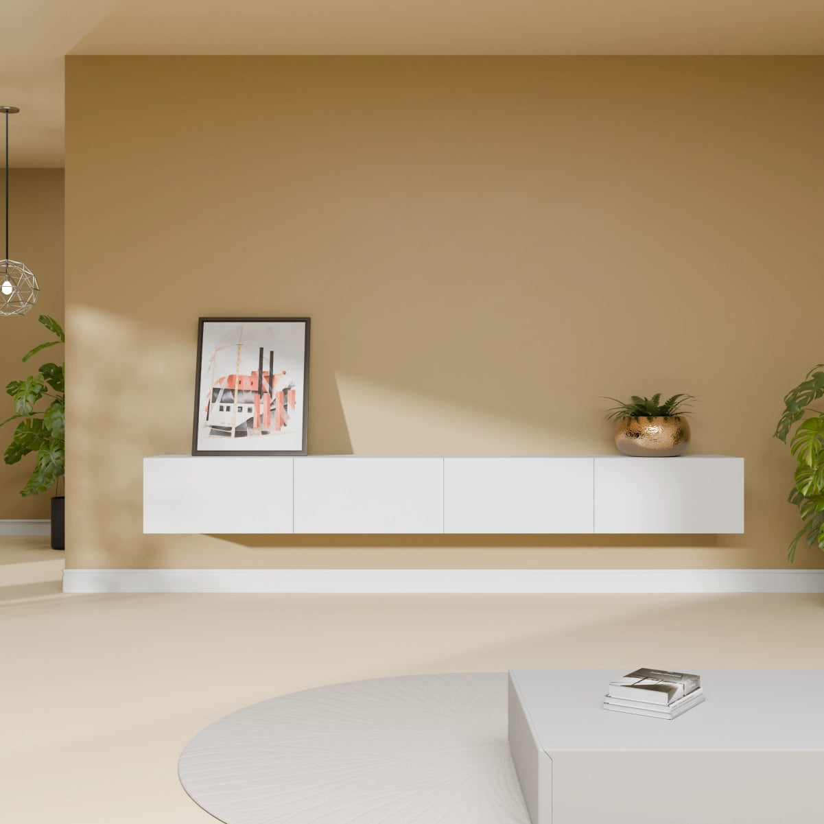 Mora Fernsehschrank | Hängend & Stehend | TV Lowboard 240 cm Matt Weiß