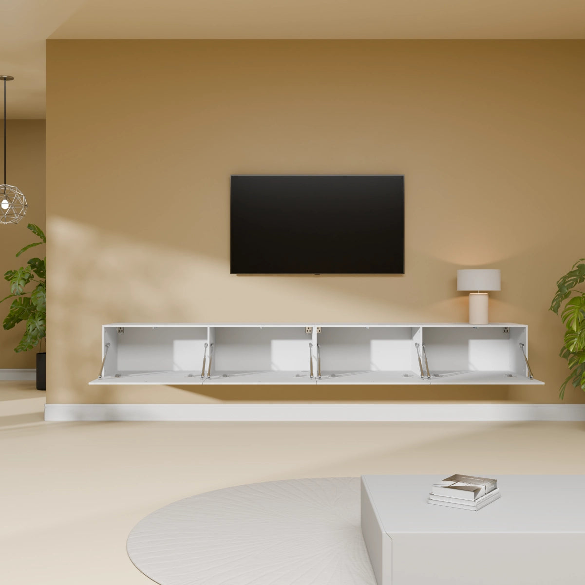 Mora Fernsehschrank | Hängend & Stehend | TV Lowboard 240 cm Matt Weiß