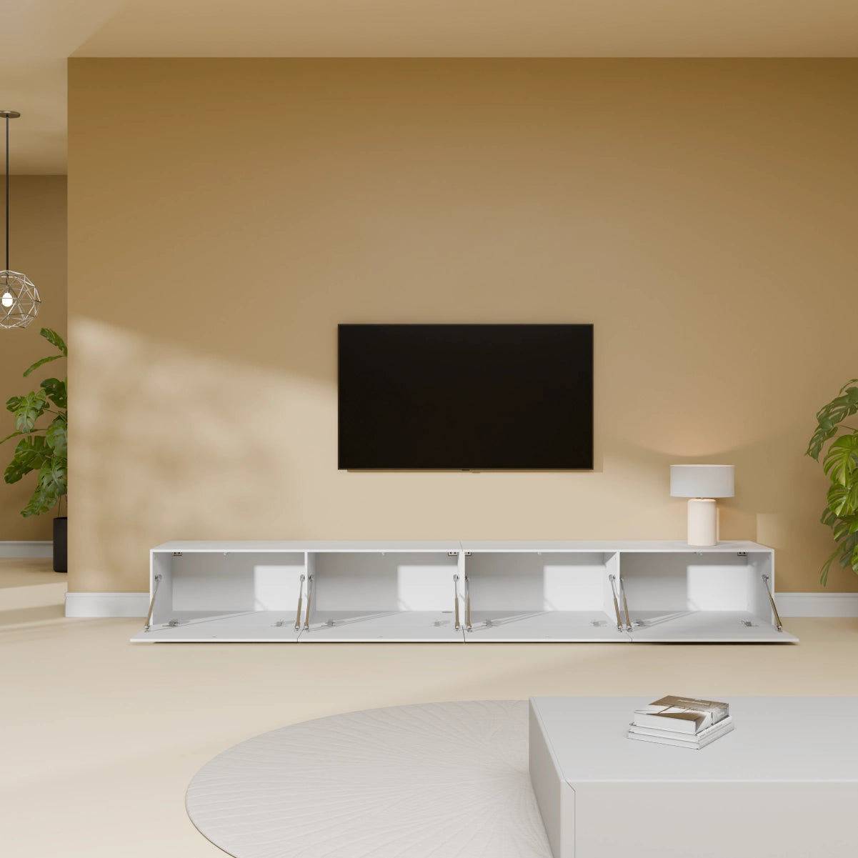 Mora Fernsehschrank | Hängend & Stehend | TV Lowboard 240 cm Matt Weiß