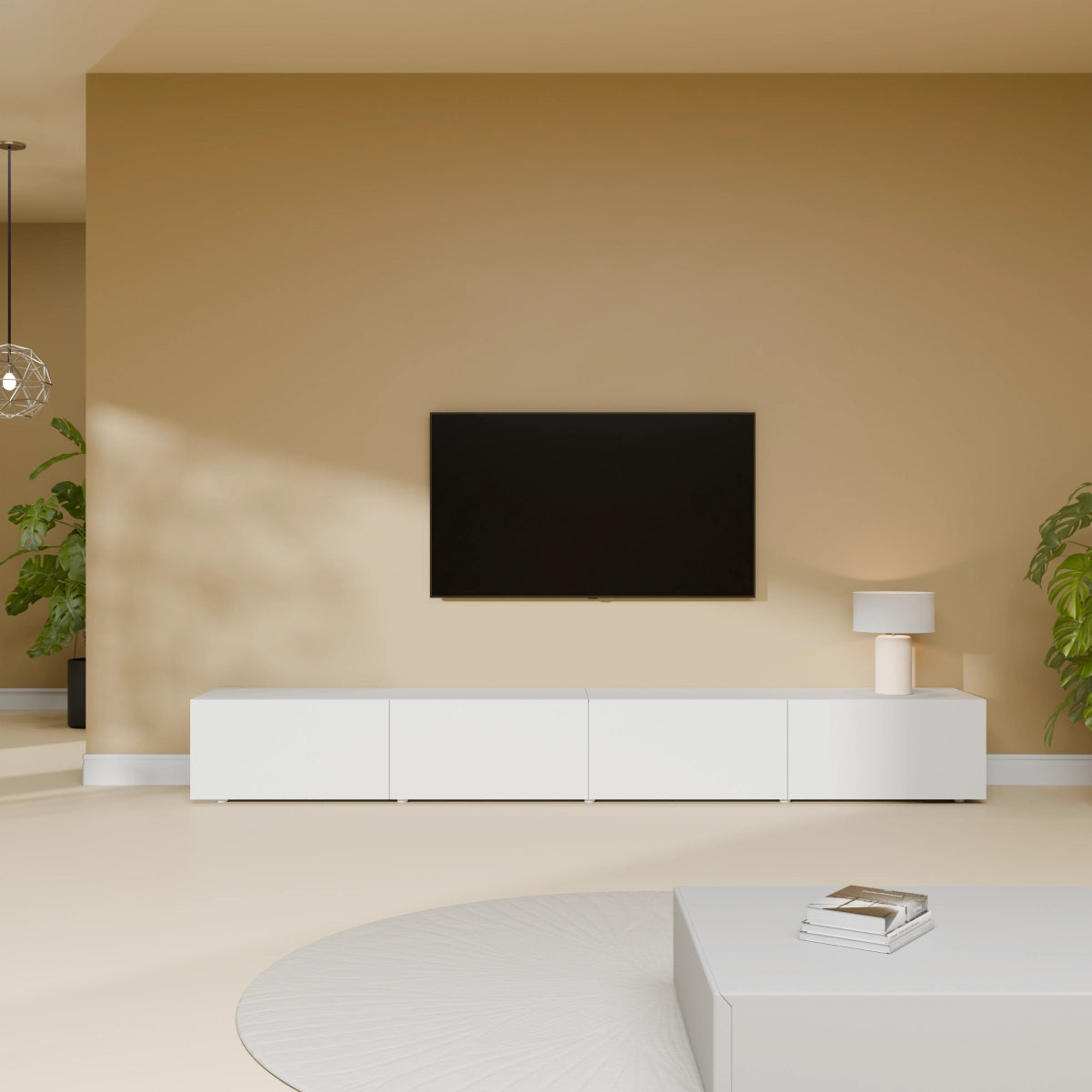 Mora Fernsehschrank | Hängend & Stehend | TV Lowboard 240 cm Matt Weiß