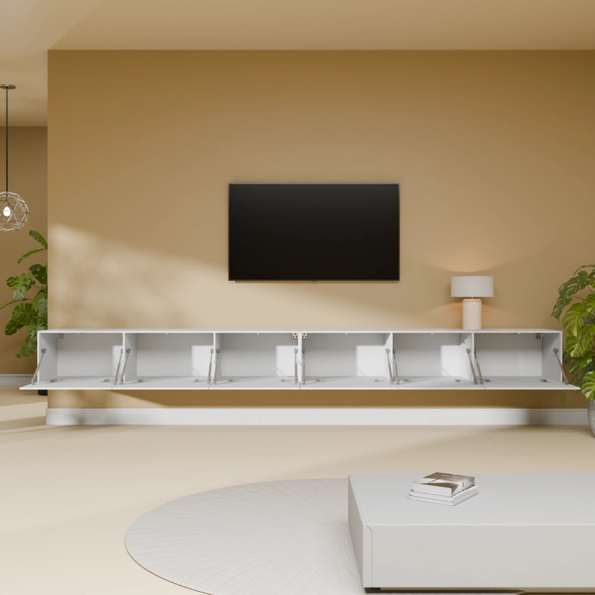 Mora Fernsehschrank | Hängend & Stehend | TV Lowboard 300 cm Matt Weiß