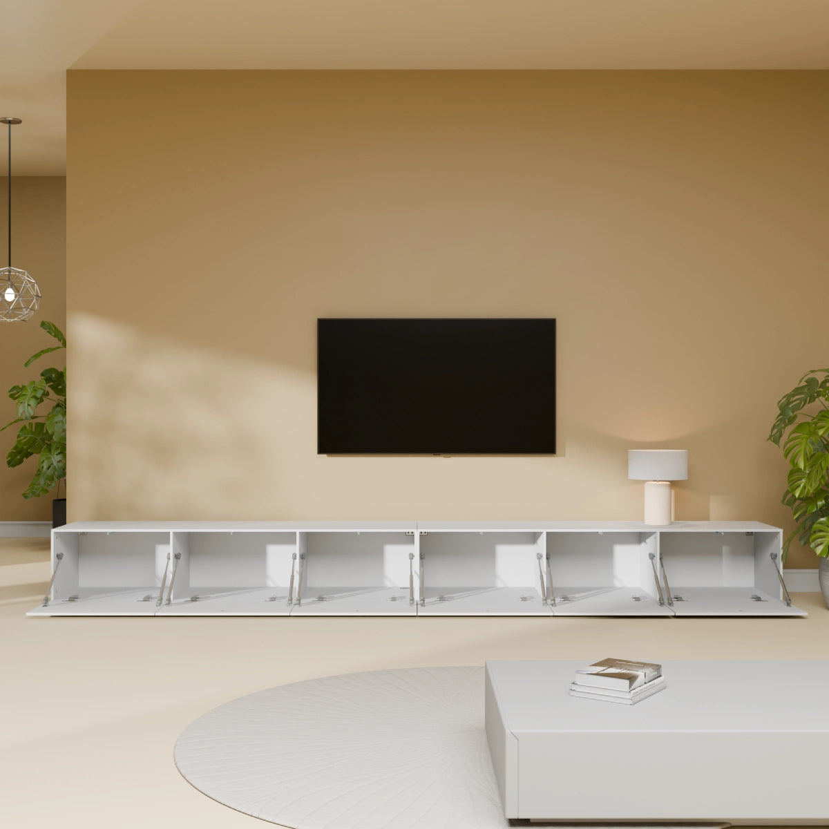 Mora Fernsehschrank | Hängend & Stehend | TV Lowboard 300 cm Matt Weiß