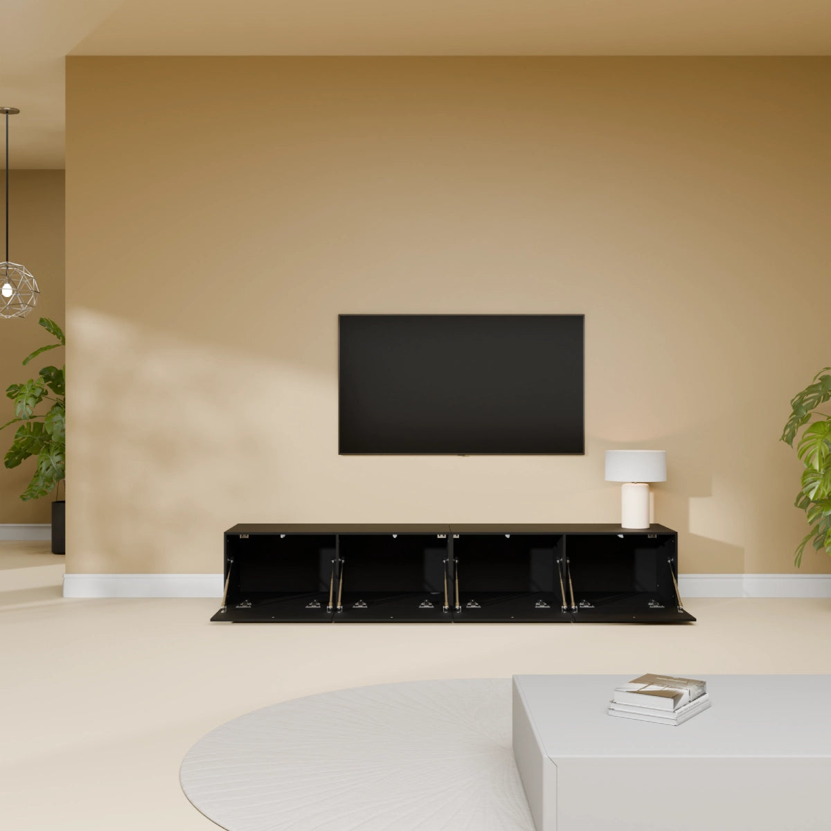 Mora Fernsehschrank | Hängend & Stehend | TV Lowboard 180 cm Matt Schwarz