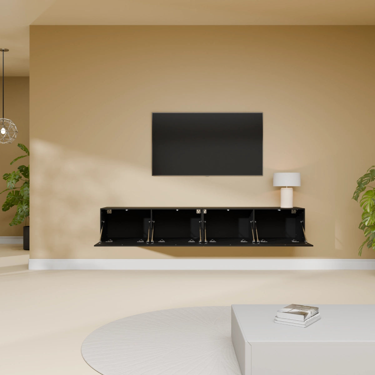 Mora Fernsehschrank | Hängend & Stehend | TV Lowboard 180 cm Matt Schwarz