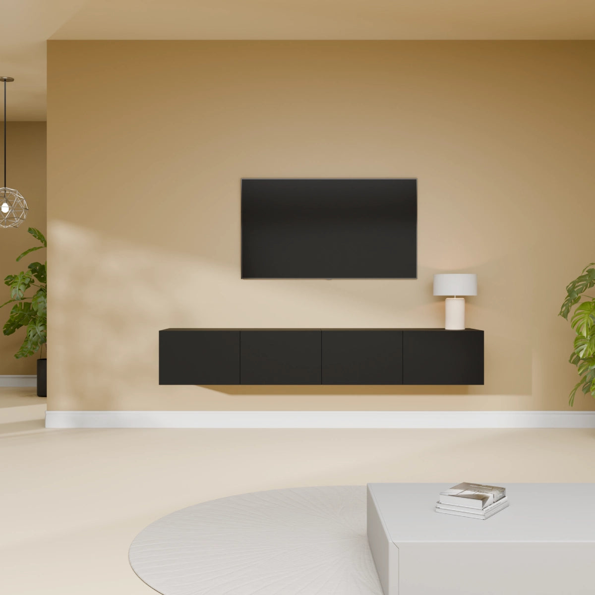 Mora Fernsehschrank | Hängend & Stehend | TV Lowboard 180 cm Matt Schwarz