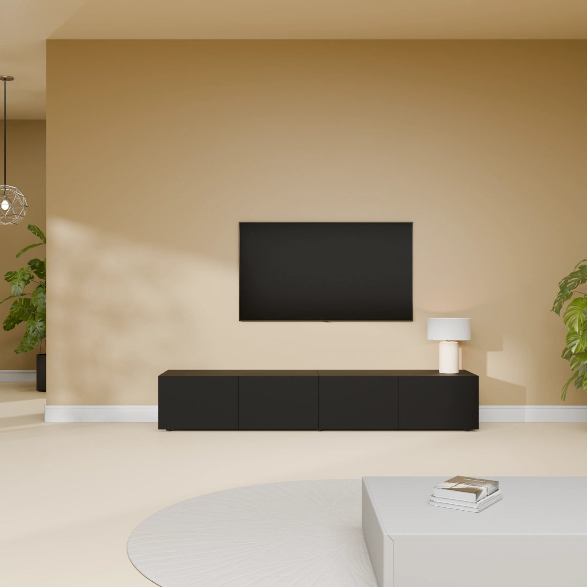 Mora Fernsehschrank | Hängend & Stehend | TV Lowboard 180 cm Matt Schwarz