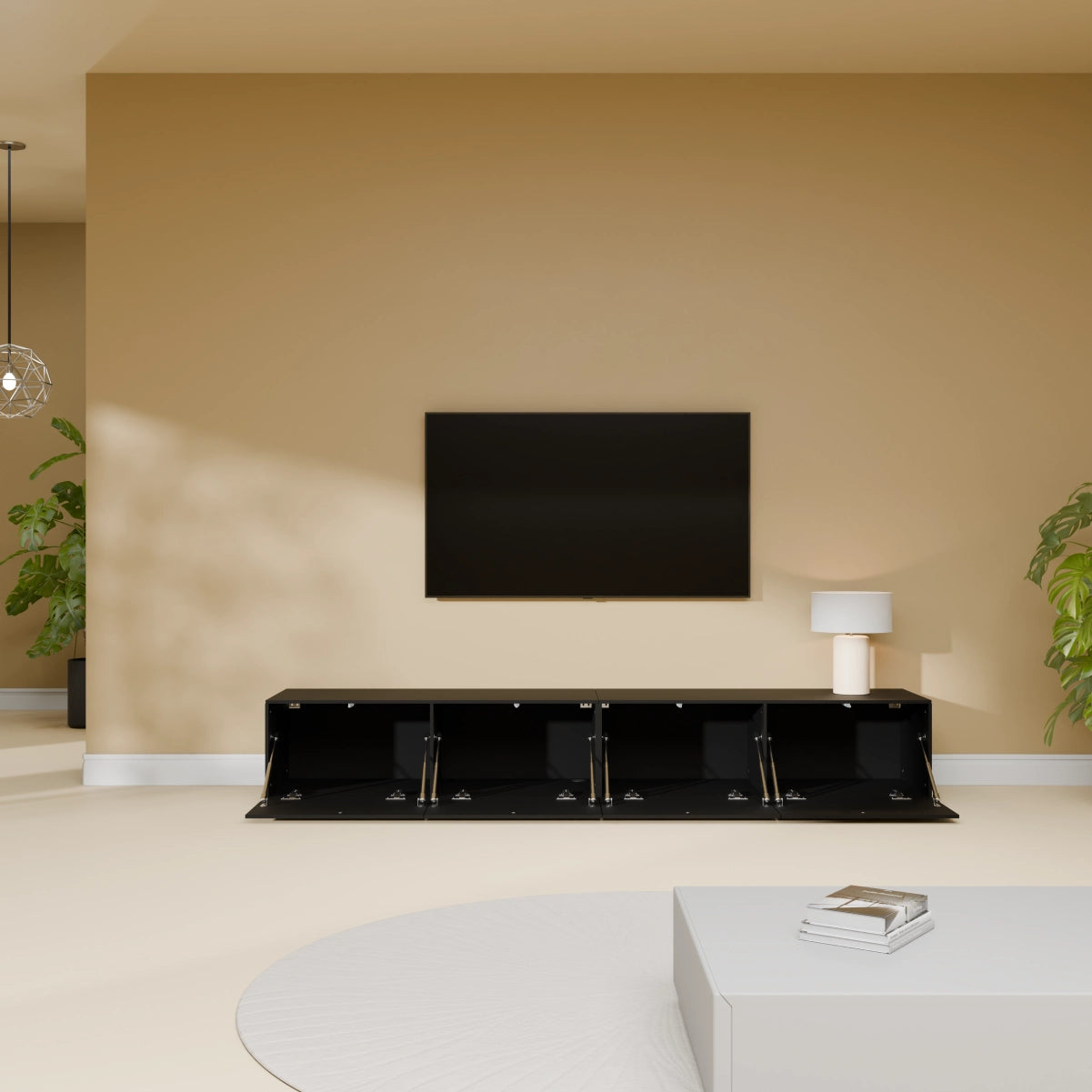 Mora Fernsehschrank | Hängend & Stehend | TV Lowboard 200 cm Matt Schwarz