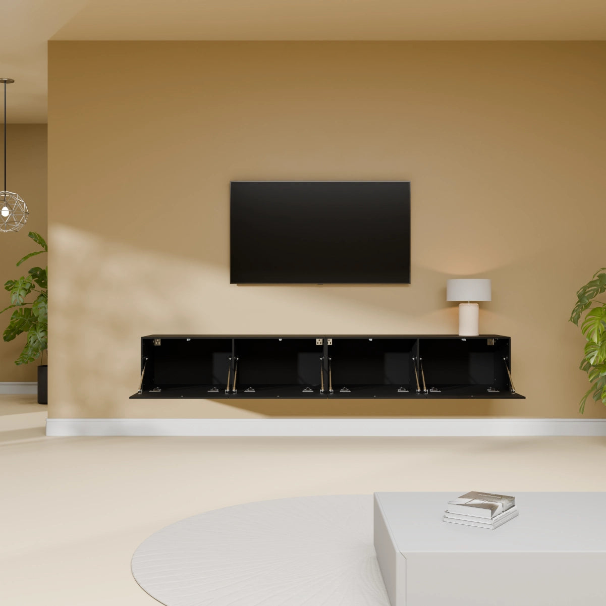 Mora Fernsehschrank | Hängend & Stehend | TV Lowboard 200 cm Matt Schwarz