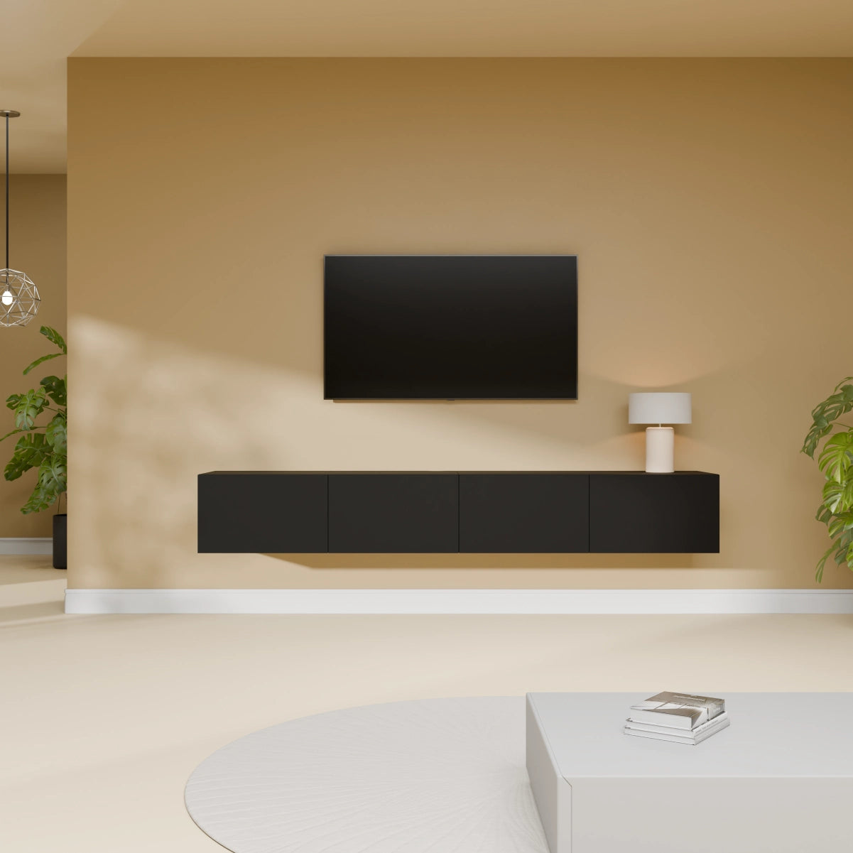 Mora Fernsehschrank | Hängend & Stehend | TV Lowboard 200 cm Matt Schwarz