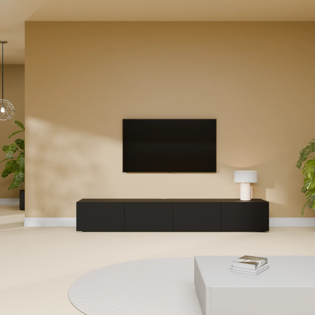 Mora Fernsehschrank | Hängend & Stehend | TV Lowboard 200 cm Matt Schwarz