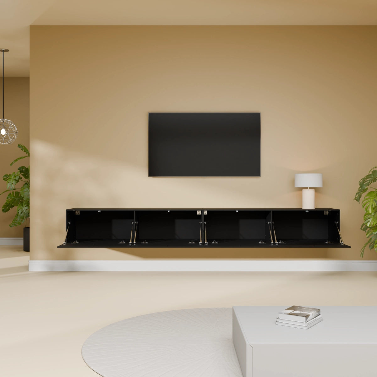 Mora Fernsehschrank | Hängend & Stehend | TV Lowboard 240 cm Matt Schwarz