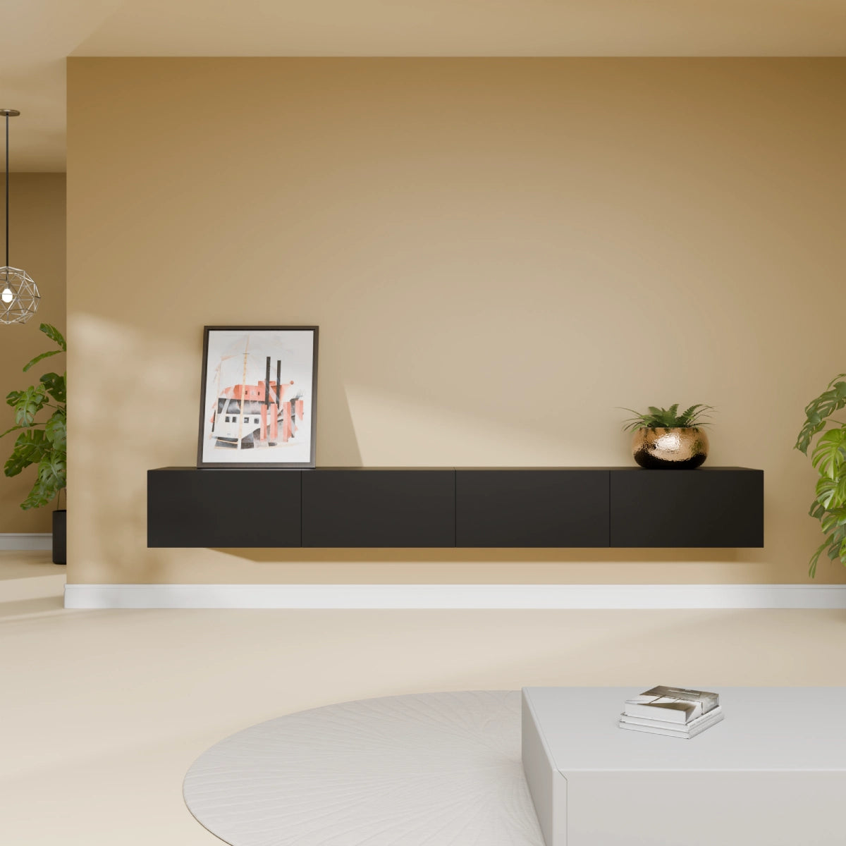 Mora Fernsehschrank | Hängend & Stehend | TV Lowboard 240 cm Matt Schwarz