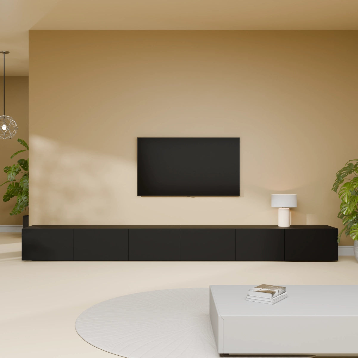 Mora Fernsehschrank | Hängend & Stehend | TV Lowboard 300 cm Matt Schwarz