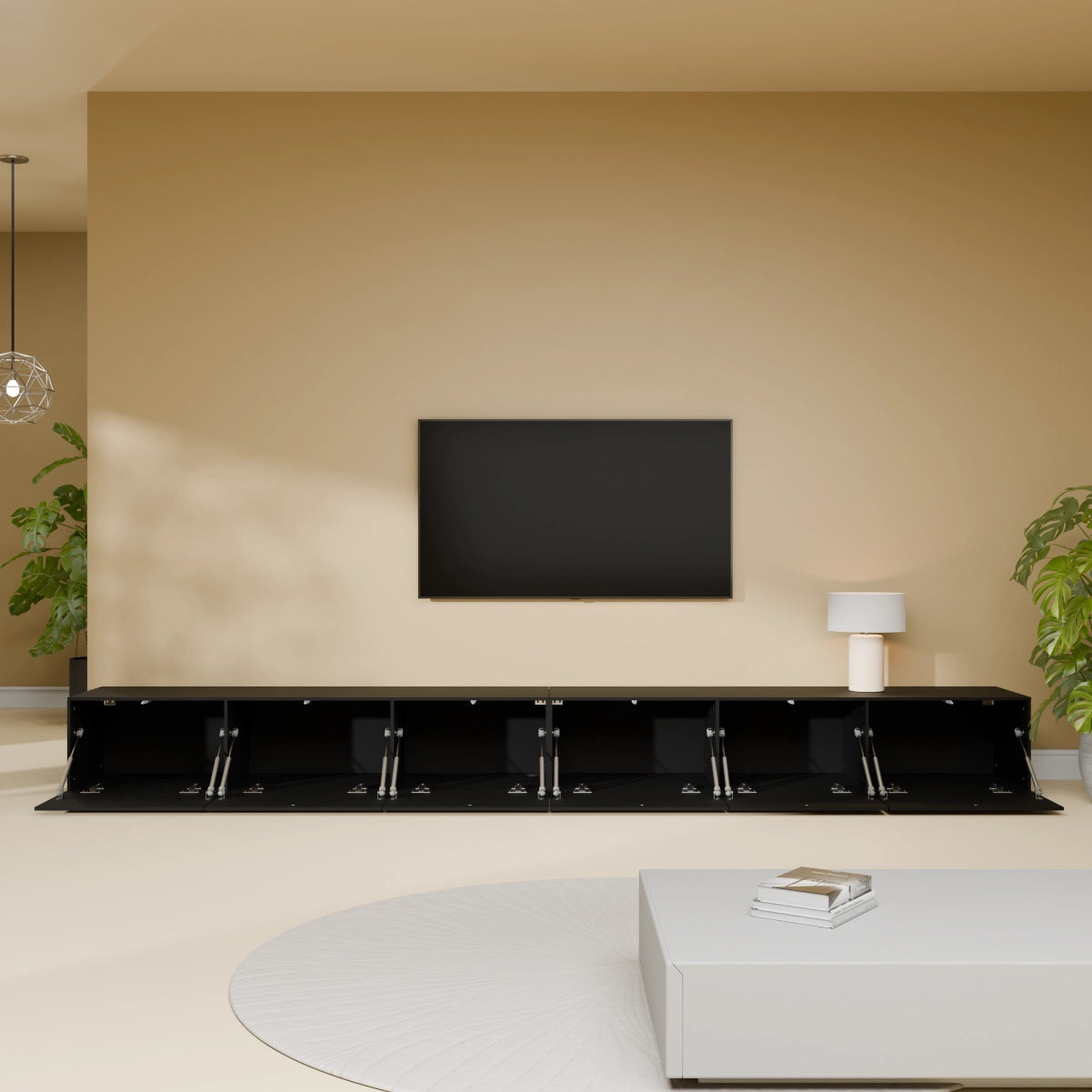 Mora Fernsehschrank | Hängend & Stehend | TV Lowboard 300 cm Matt Schwarz