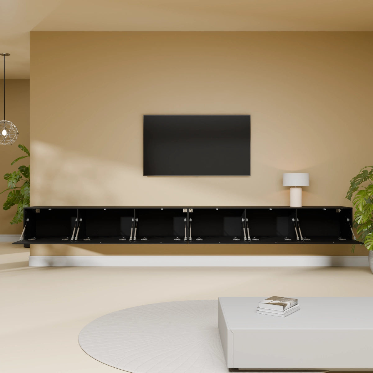 Mora Fernsehschrank | Hängend & Stehend | TV Lowboard 300 cm Matt Schwarz