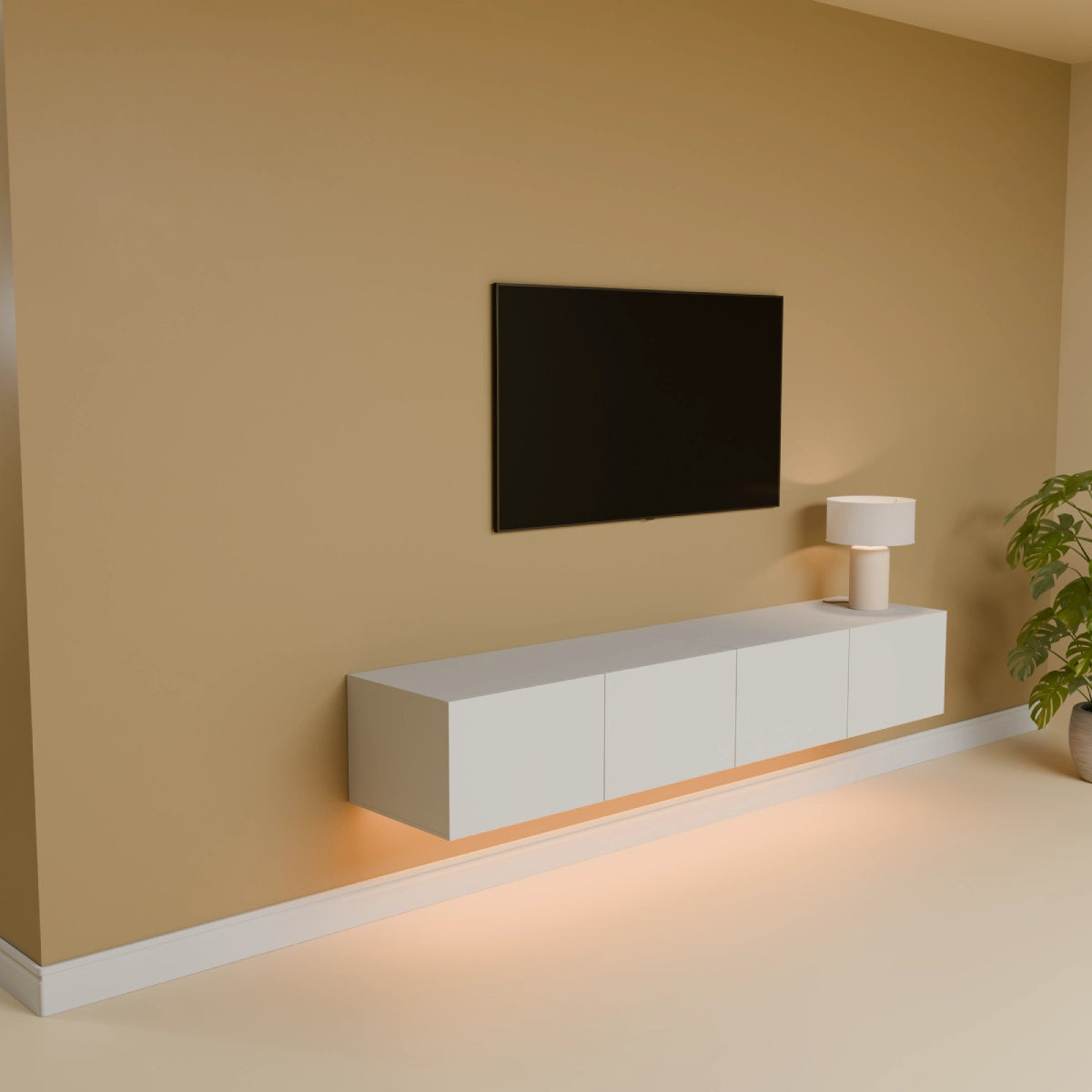 Mora Fernsehschrank | Hängend & Stehend | TV Lowboard 180 cm Matt Weiß