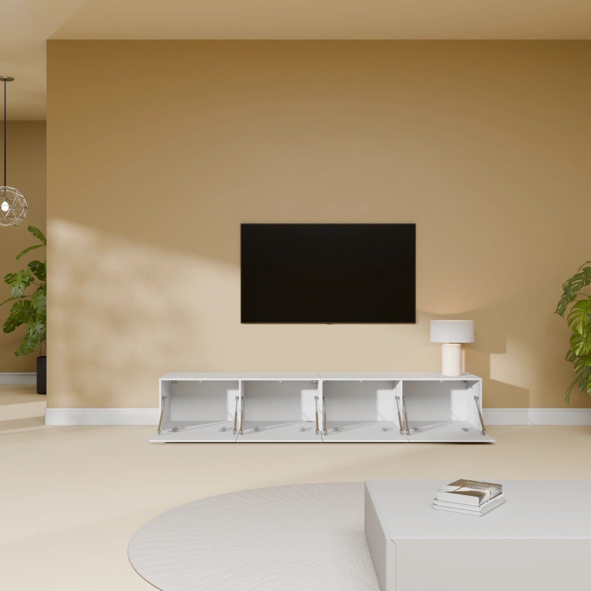 Mora Fernsehschrank | Hängend & Stehend | TV Lowboard 180 cm Matt Weiß