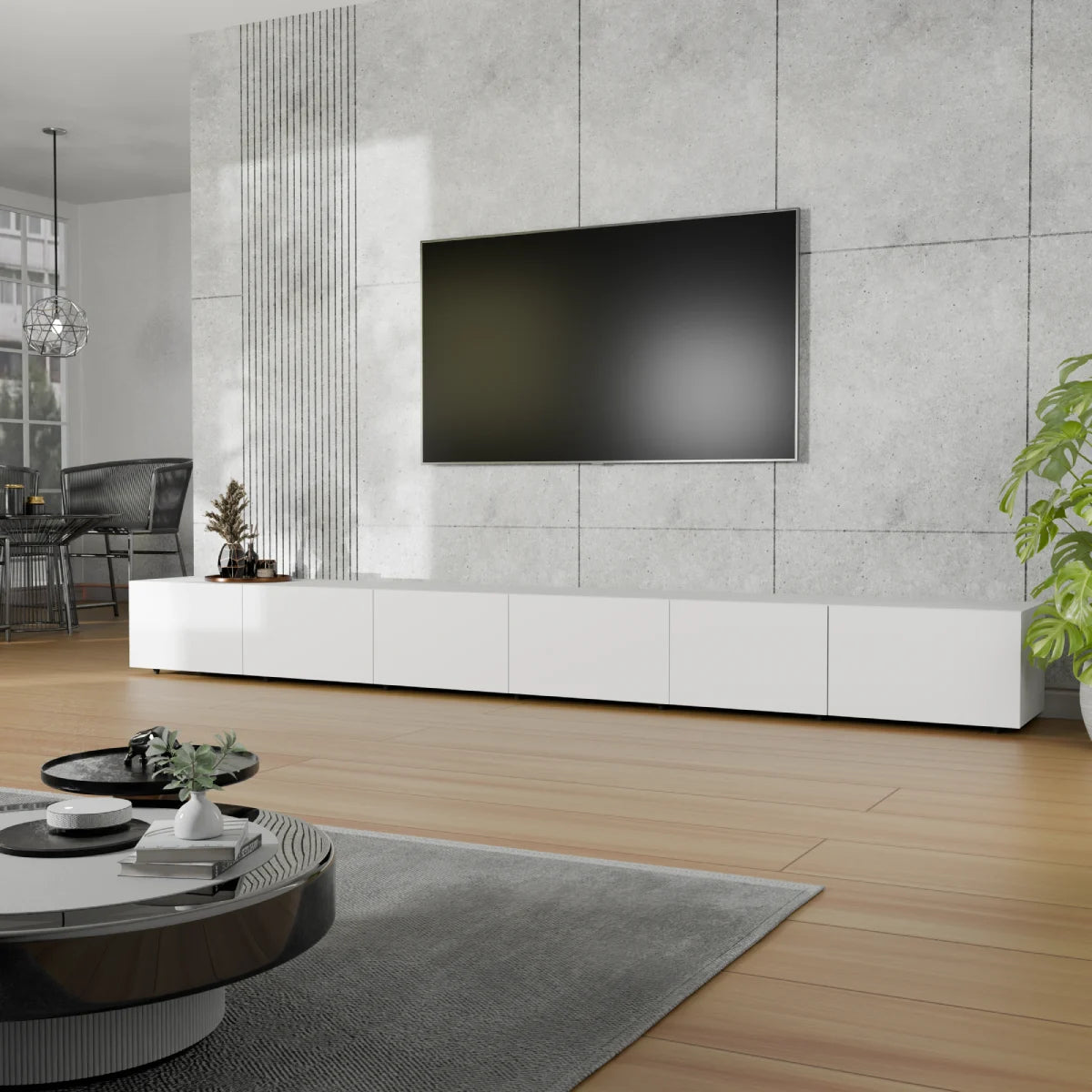 Mora Fernsehschrank | Hängend & Stehend | TV Lowboard 280 cm Matt Schwarz