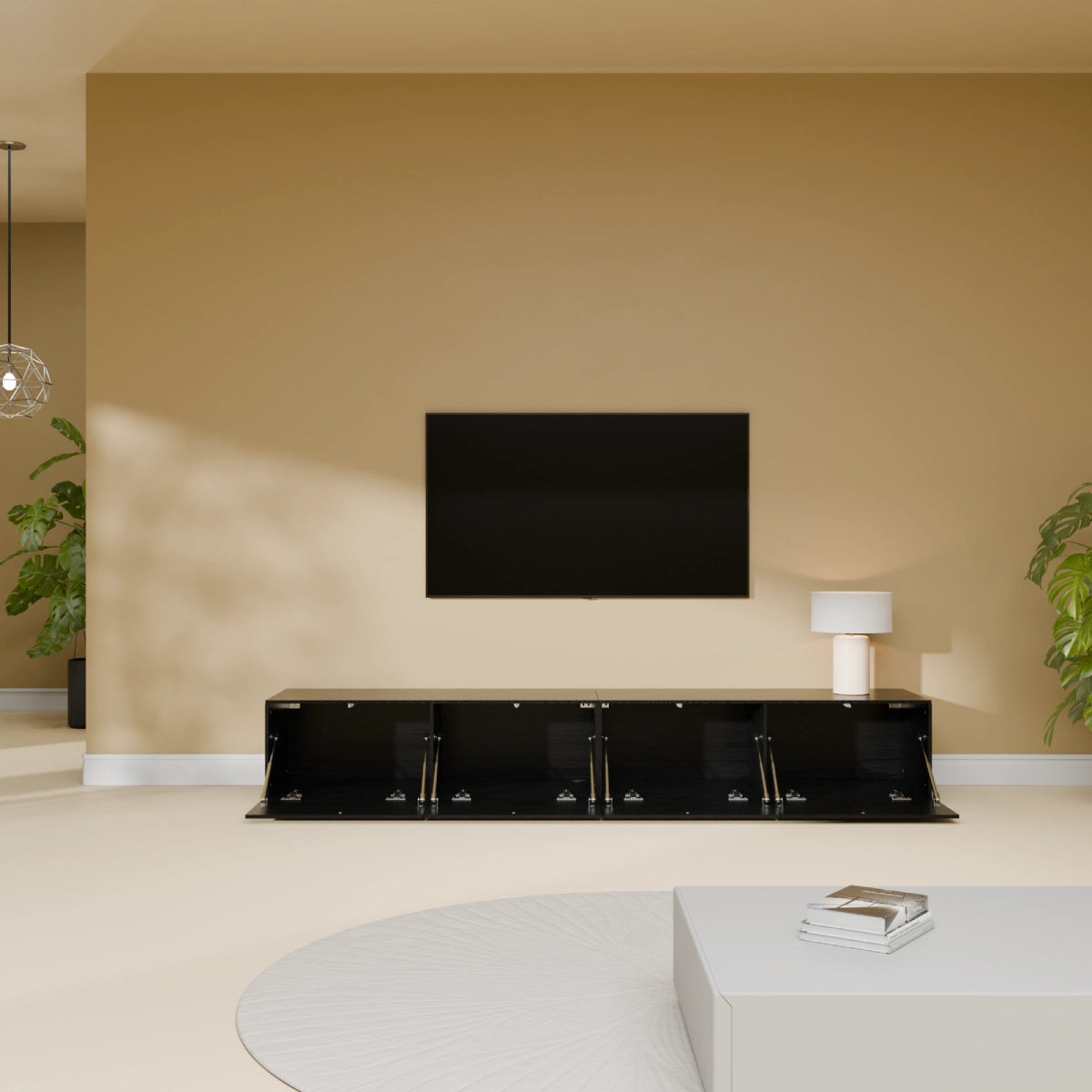 Mora Fernsehschrank | Hängend & Stehend | TV Lowboard 200 cm Schwarz-Eiche