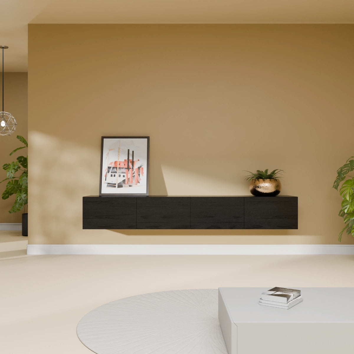 Mora Fernsehschrank | Hängend & Stehend | TV Lowboard 200 cm Schwarz-Eiche