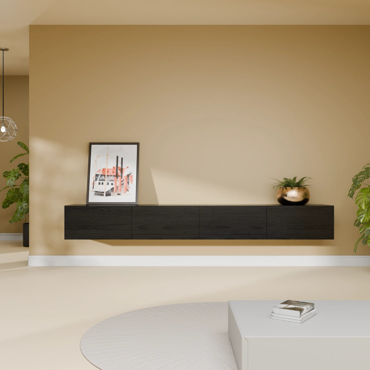 Mora Fernsehschrank | Hängend & Stehend | TV Lowboard 240 cm Schwarz-Eiche