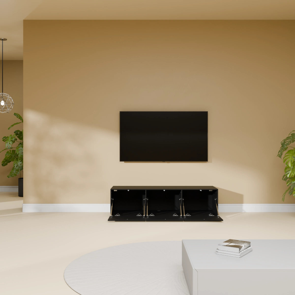 Mora Fernsehschrank | Hängend & Stehend | TV Lowboard 120 cm Matt Schwarz