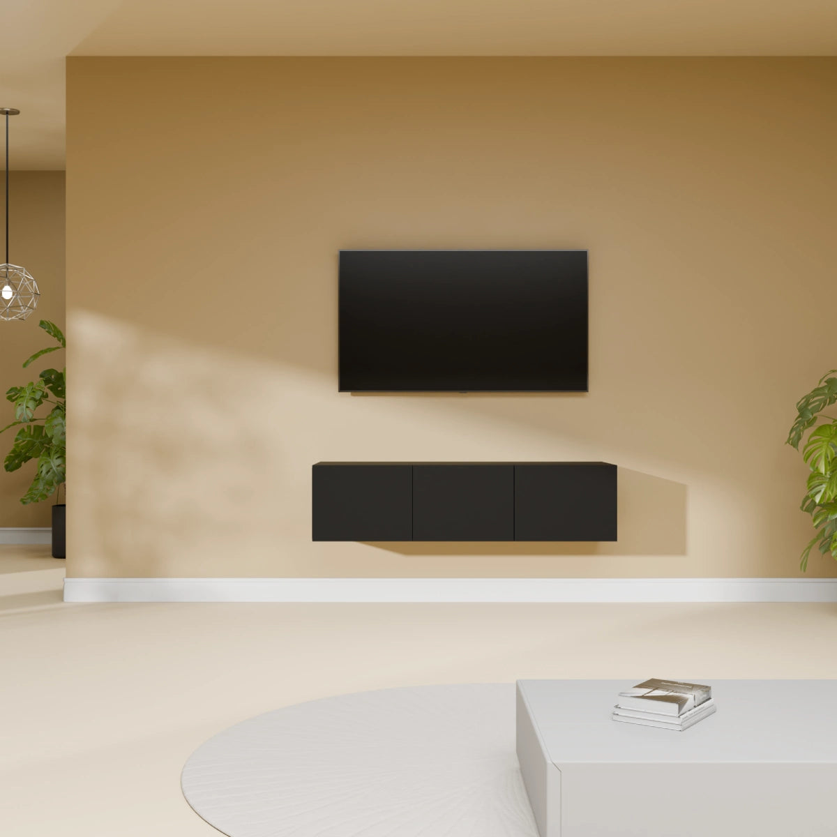 Mora Fernsehschrank | Hängend & Stehend | TV Lowboard 120 cm Matt Schwarz