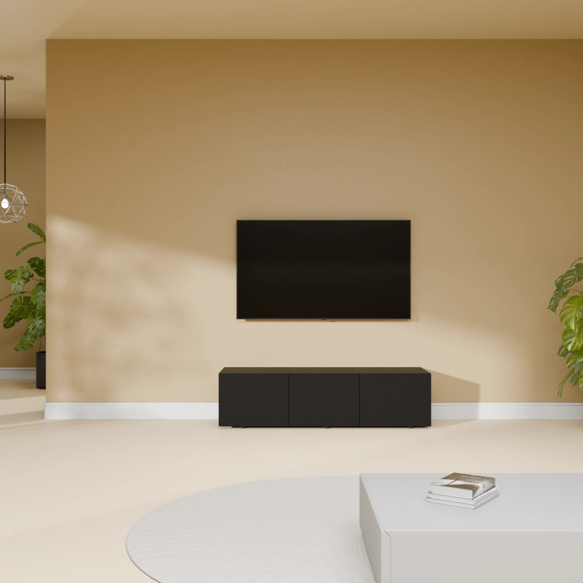 Mora Fernsehschrank | Hängend & Stehend | TV Lowboard 120 cm Matt Schwarz