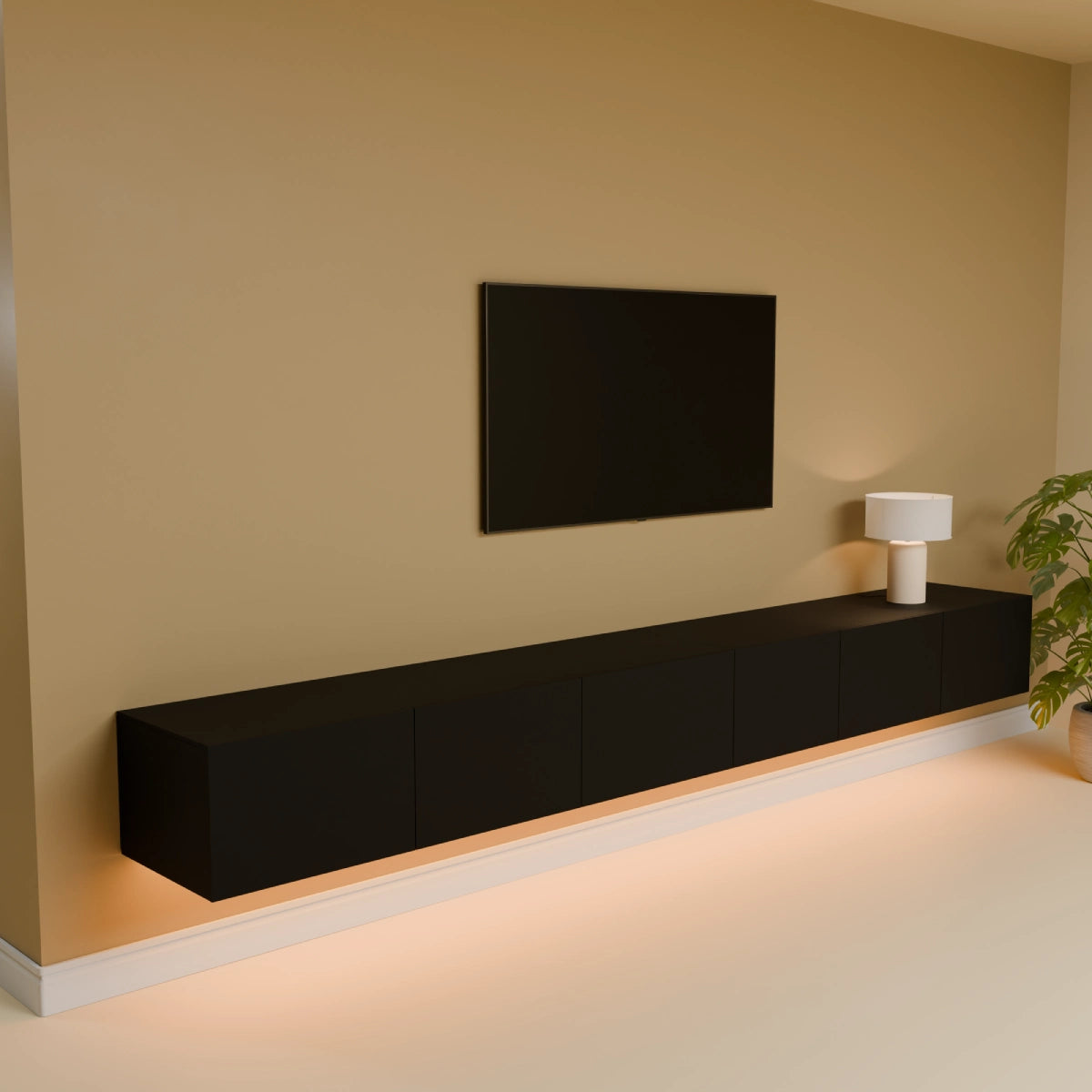 Mora Fernsehschrank | Hängend & Stehend | TV Lowboard 280 cm Matt Schwarz