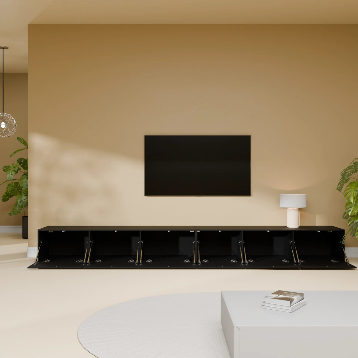 Mora Fernsehschrank | Hängend & Stehend | TV Lowboard 280 cm Matt Schwarz