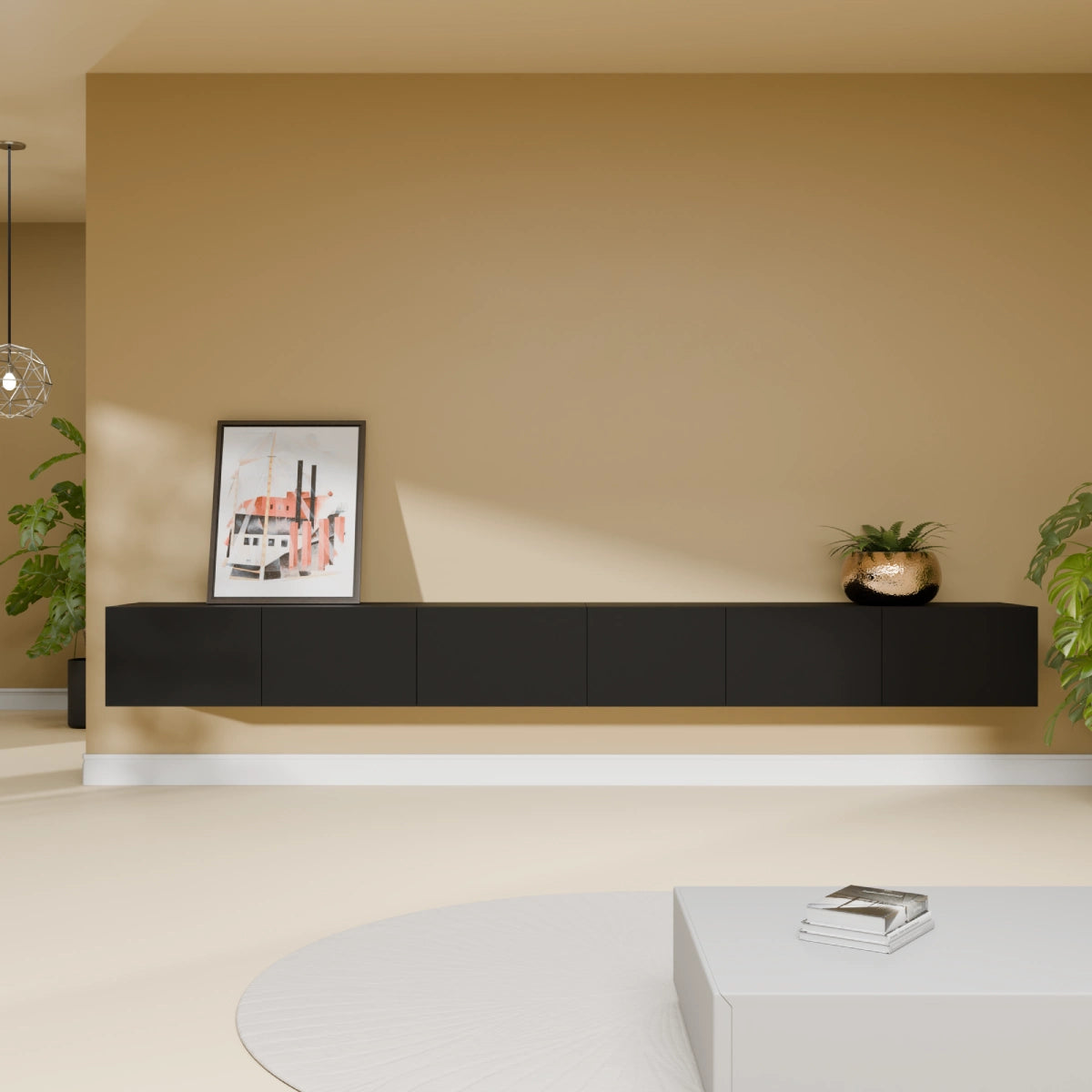 Mora Fernsehschrank | Hängend & Stehend | TV Lowboard 280 cm Matt Schwarz