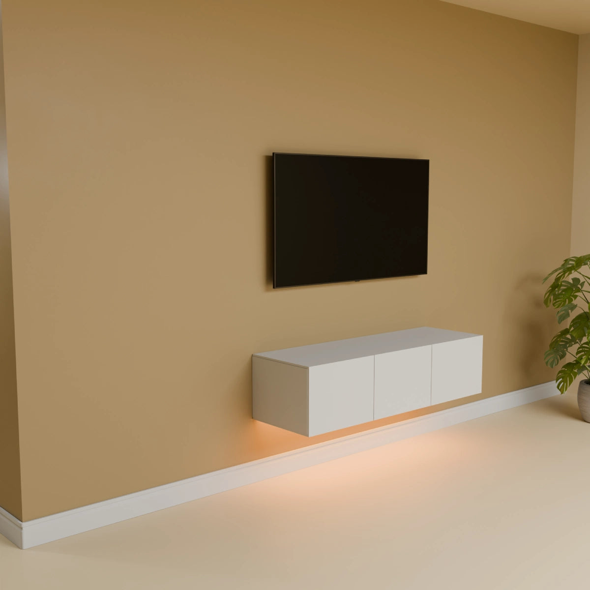 Mora Fernsehschrank | Hängend & Stehend | TV Lowboard 120 cm Matt Weiß