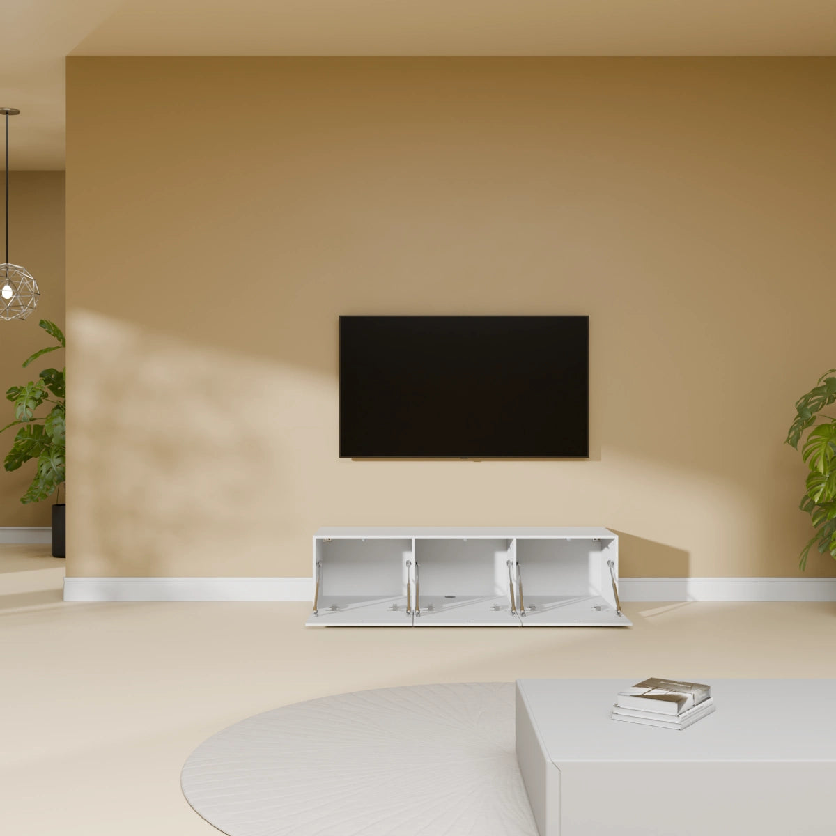 Mora Fernsehschrank | Hängend & Stehend | TV Lowboard 120 cm Matt Weiß